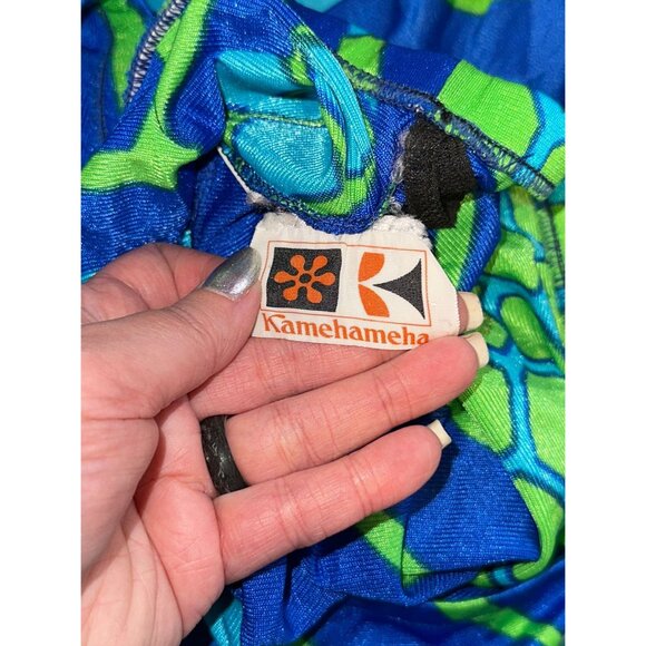 Vtg 70s Kamehameha Blue Green Abstract Geometric Hawaiian Pants Wide Leg Large - Picture 7 of 7